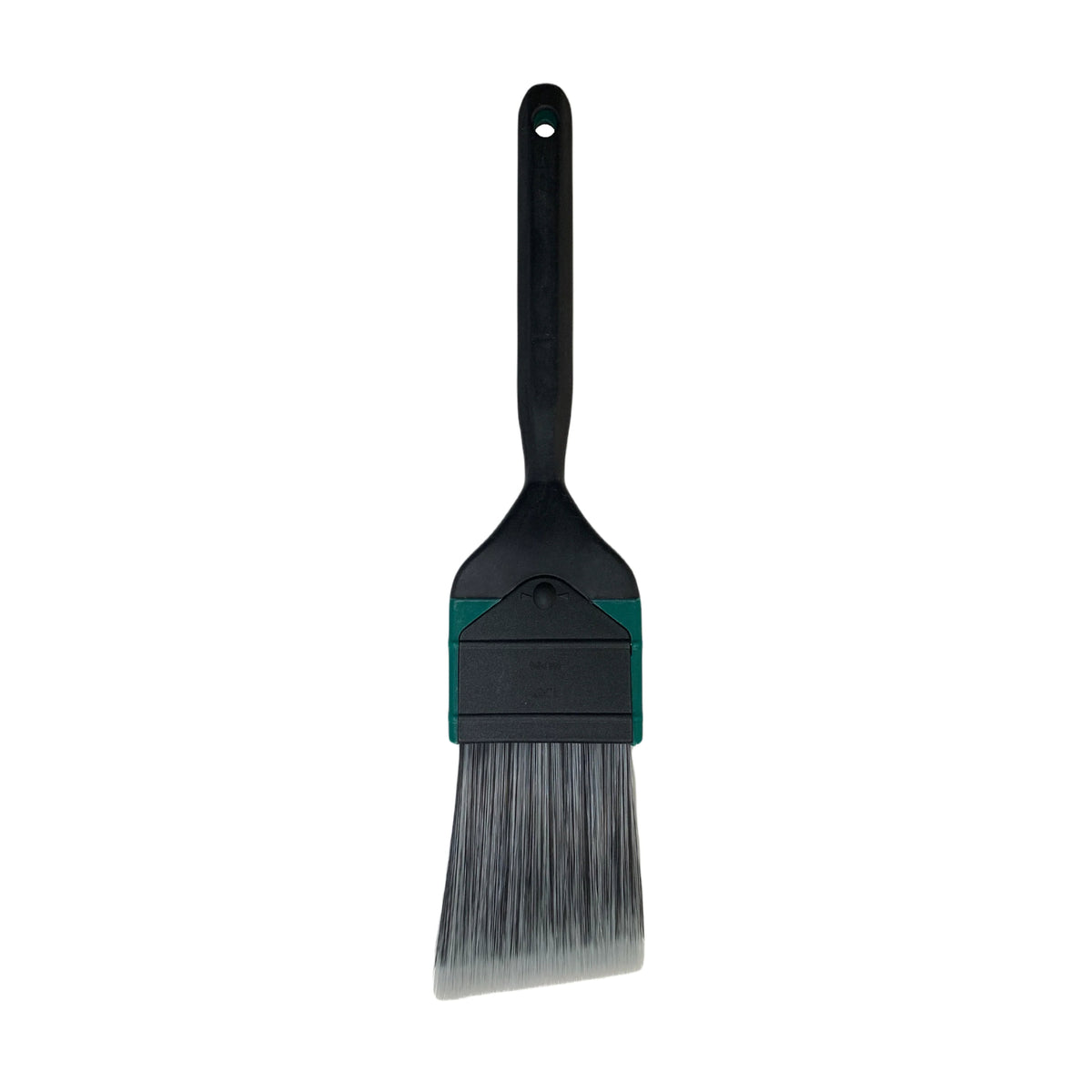 A professional angle paint brush with a black handle and green accents, including a replaceable bristle refill.