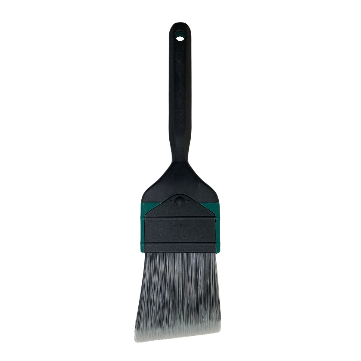 A professional angle paint brush with a black handle and green accents, including a replaceable bristle refill.