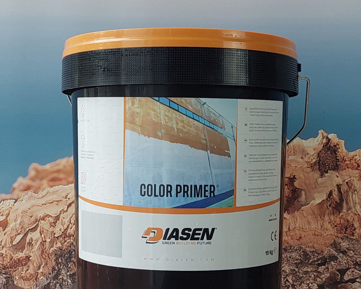 colour primer pail with natural cork and blue sky background
