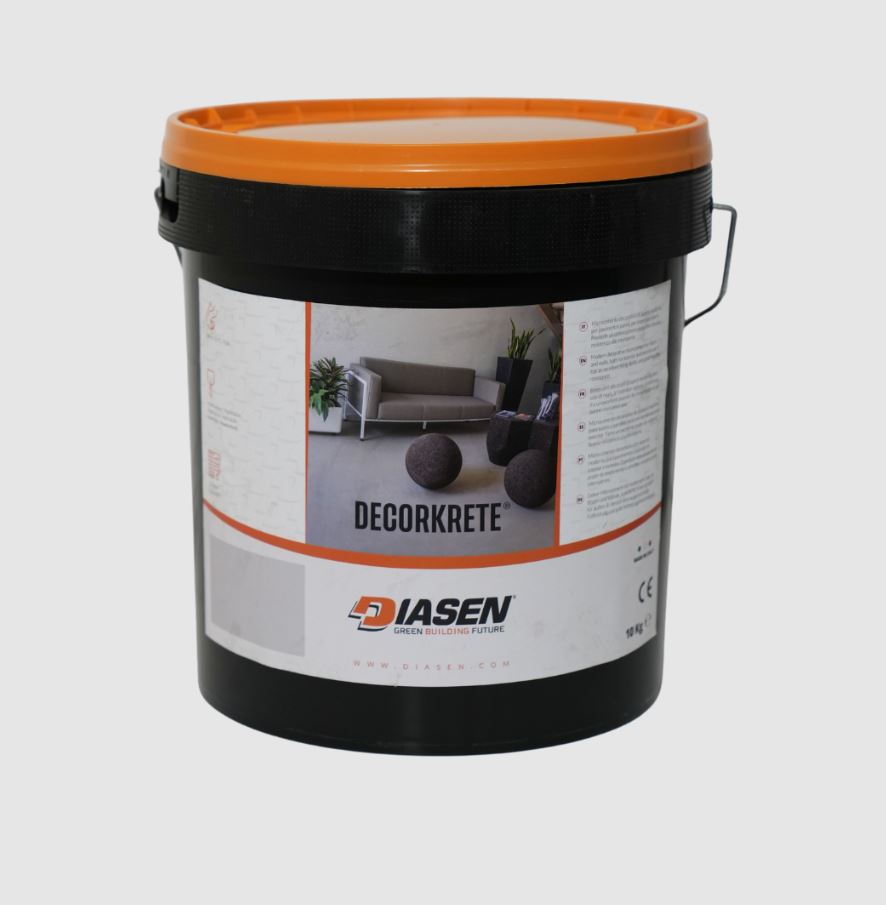 Diasen Decorkrete product container with label on a white background