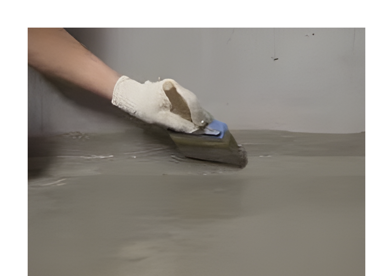 Person wearing a white glove applying WATstop to a surface with a brush.