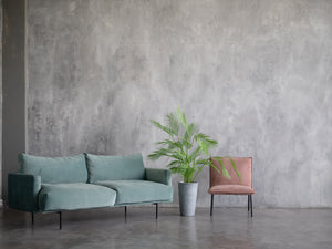 microcement wall with velvet couch
