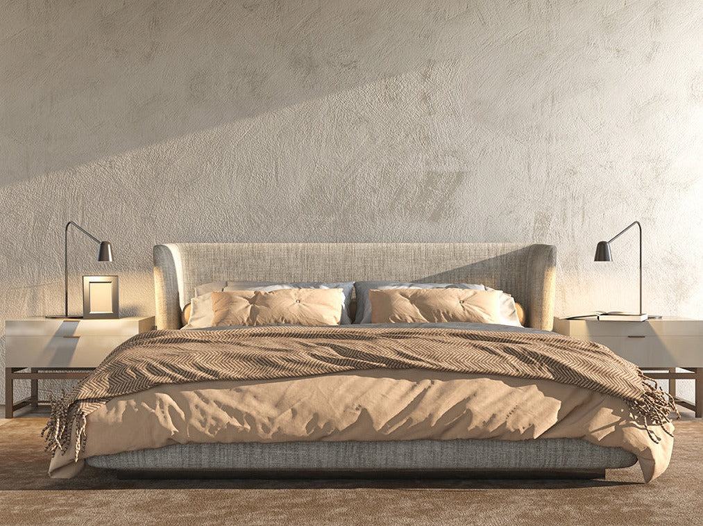 example of decork mediterraneo on a wall in a neutral bedroom