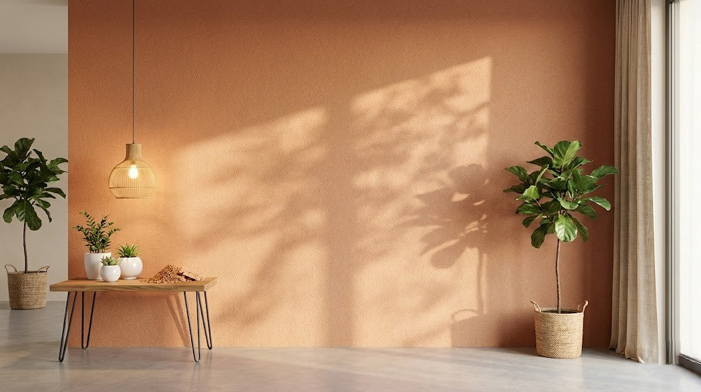 Interior wall in a warm terracotta cork-based finish