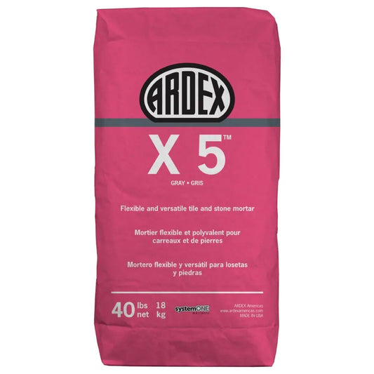 Pink bag of Adex X5 mortar on a white background
