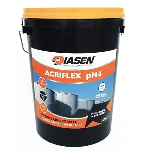 Black bucket with Diasen Acriflex PH4 product label on a white background