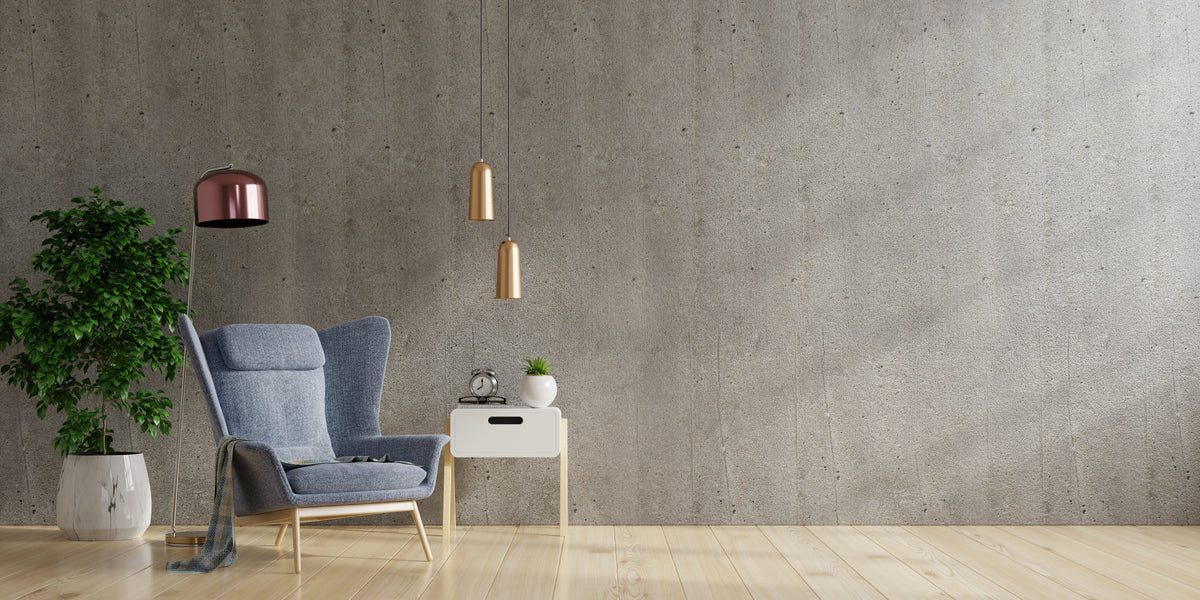 micro cement wall with modern furniture